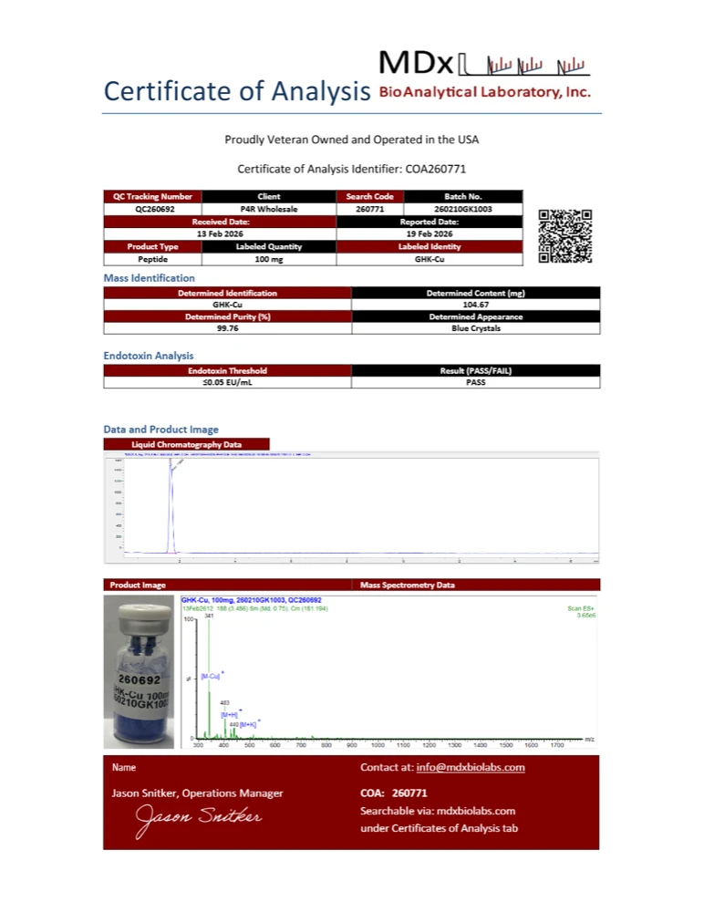 Certificado de Análise (CoA) do GHK-Cu