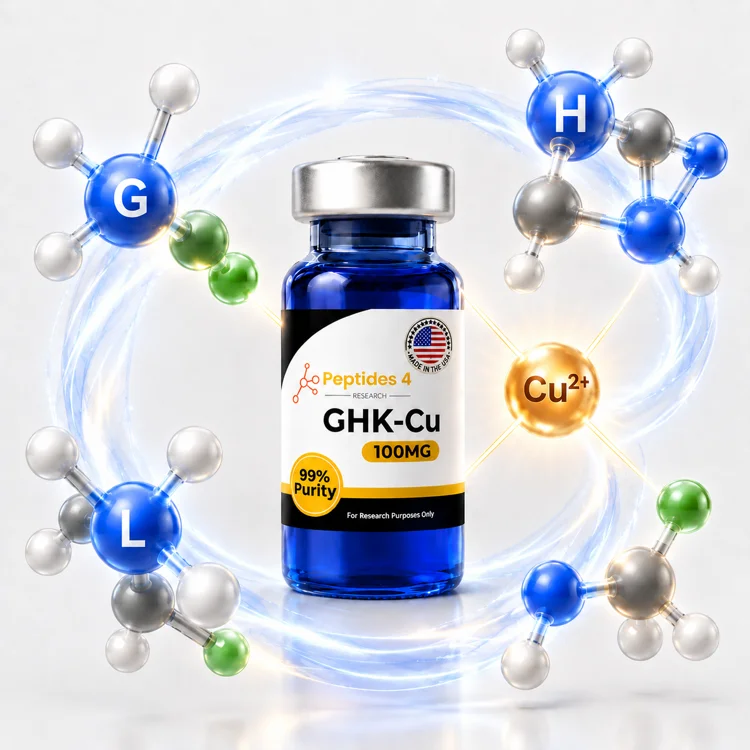 Estrutura molecular do peptídeo GHK-Cu: glicina, histidina, lisina e cobre